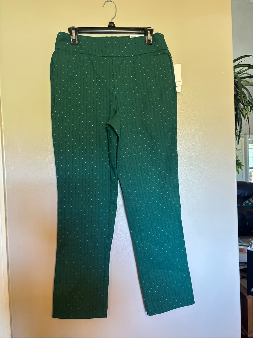 Green Pinstripe Stretch Ponte Pants